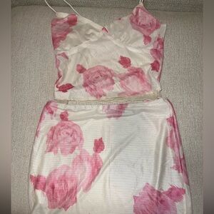 Floral Pink and White Two-Piece Set